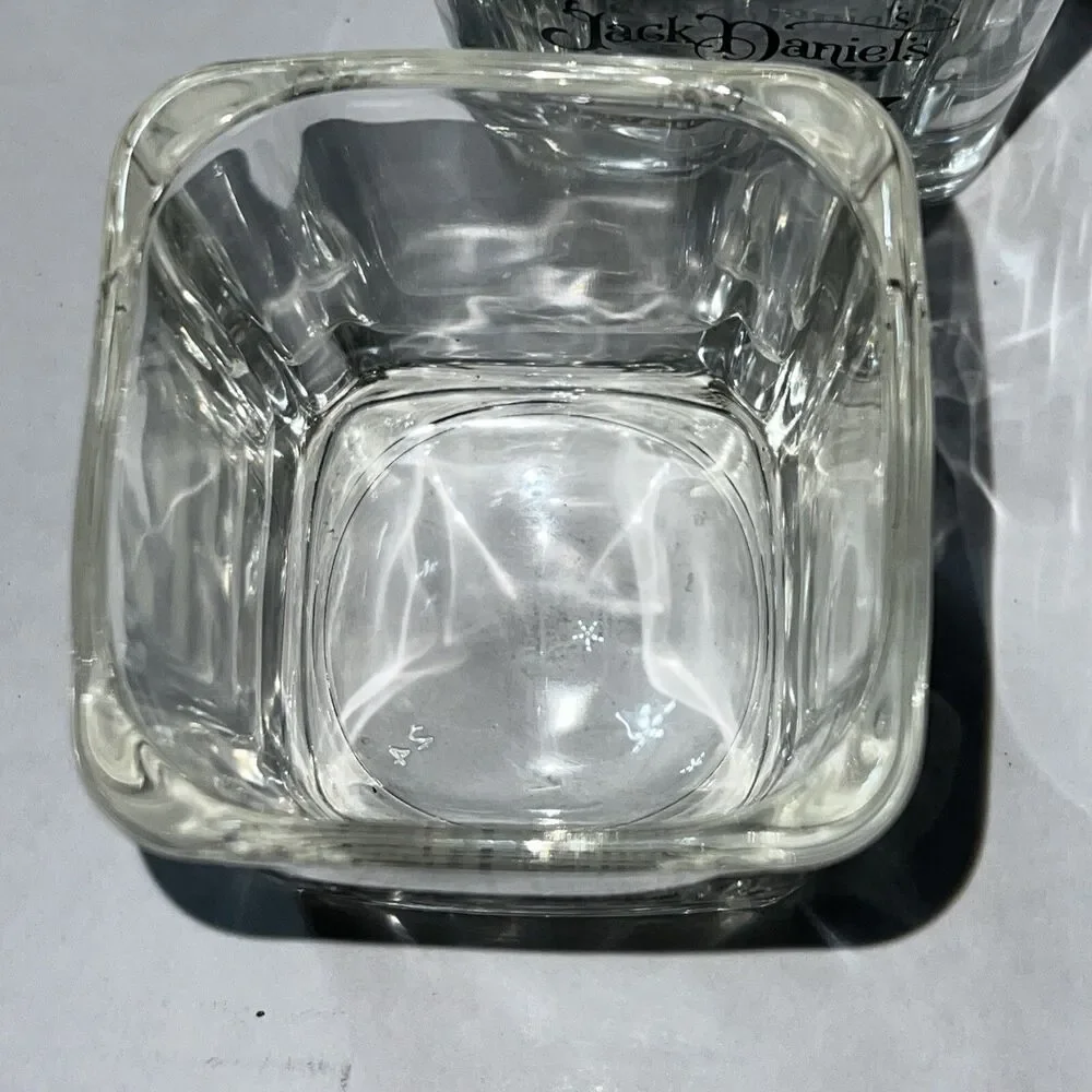 Jack Daniels Whiskey Square Rocks Glasses Black & Gold Graphics Set of 3 New